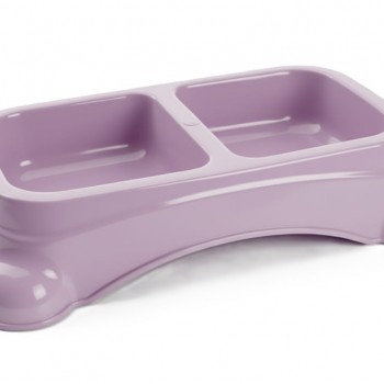 Large Double Pet Food & Water Bowl | Dual Feeding Station for Cats & Small Dogs | Durable Plastic Multi-Pet Bowl (Color: Baby Purple) (35 × 23 × 9 cm)
