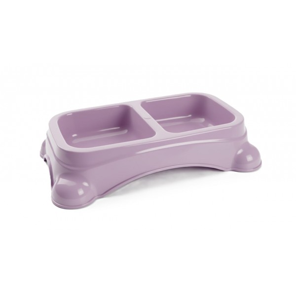 Large Double Pet Food & Water Bowl | Dual Feeding Station for Cats & Small Dogs | Durable Plastic Multi-Pet Bowl (Color: Baby Purple) (35 × 23 × 9 cm)