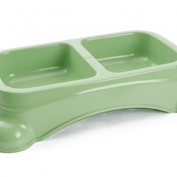 Large Double Pet Food & Water Bowl | Dual Feeding Station for Cats & Small Dogs | Durable Plastic Multi-Pet Bowl (Color: Baby Green) (35 × 23 × 9 cm)