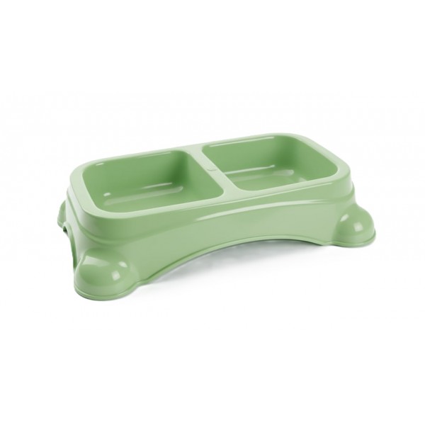 Large Double Pet Food & Water Bowl | Dual Feeding Station for Cats & Small Dogs | Durable Plastic Multi-Pet Bowl (Color: Baby Green) (35 × 23 × 9 cm)