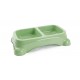 Large Double Pet Food & Water Bowl | Dual Feeding Station for Cats & Small Dogs | Durable Plastic Multi-Pet Bowl (Color: Baby Green) (35 × 23 × 9 cm)