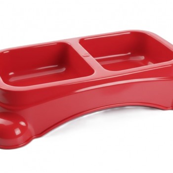 Large Double Pet Food & Water Bowl | Dual Feeding Station for Cats & Small Dogs | Durable Plastic Multi-Pet Bowl (Color: Red) (35 × 23 × 9 cm)