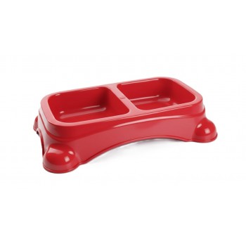 Large Double Pet Food & Water Bowl | Dual Feeding Station for Cats & Small Dogs | Durable Plastic Multi-Pet Bowl (Color: Red) (35 × 23 × 9 cm)