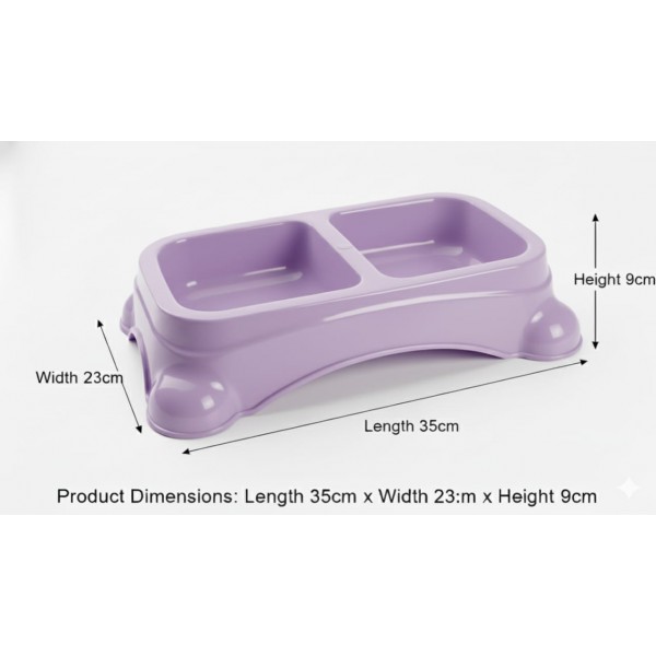 Large Double Pet Food & Water Bowl | Dual Feeding Station for Cats & Small Dogs | Durable Plastic Multi-Pet Bowl (Color: Baby Purple) (35 × 23 × 9 cm)