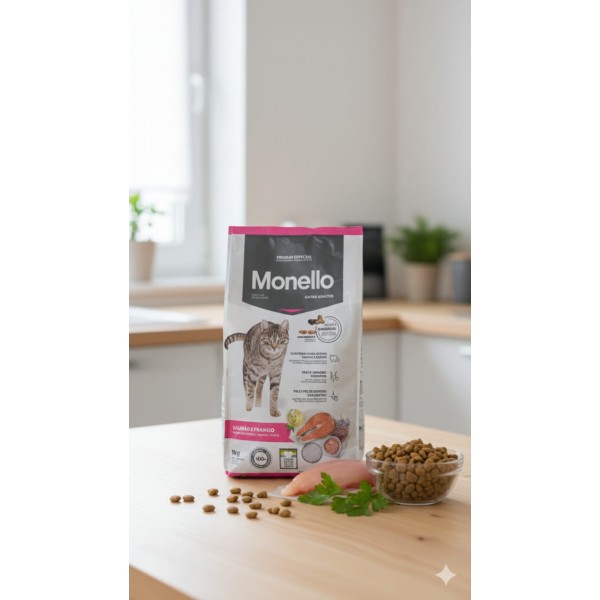 Monello Adult Cat Food Salmon & Chicken 1 kg | Complete & Balanced Nutrition, 31% Protein, Omega 3 & 6, Low Sodium, High Digestibility Dry Food for Adult Cats