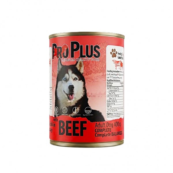 ProPlus Premium Wet Dog Food – Beef Chunks in Gravy, 400g Can × 12 | High-Quality, Protein-Rich Nutrition for Adult Dogs