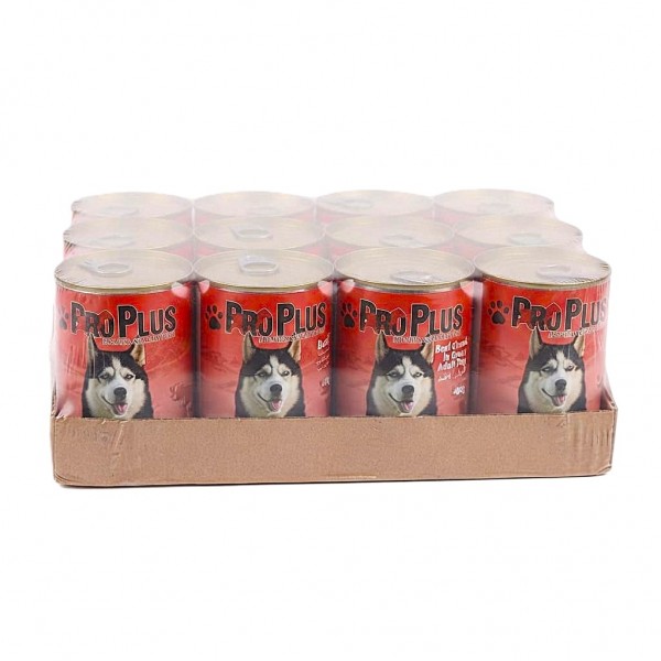 ProPlus Premium Wet Dog Food – Beef Chunks in Gravy, 400g Can × 12 | High-Quality, Protein-Rich Nutrition for Adult Dogs