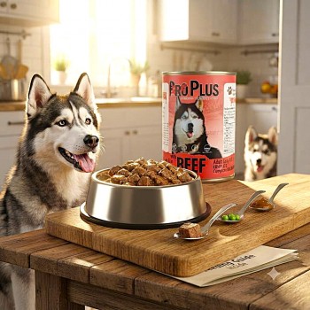 ProPlus Premium Wet Dog Food – Beef Chunks in Gravy, 400g Can × 12 | High-Quality, Protein-Rich Nutrition for Adult Dogs