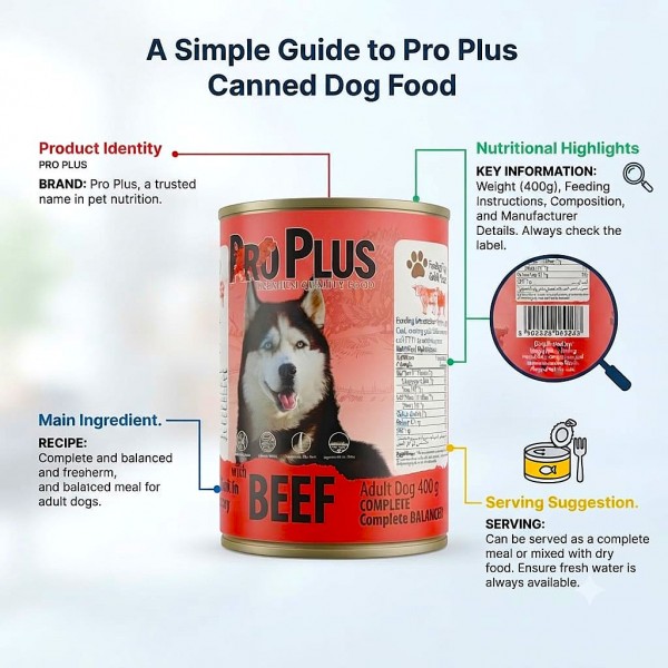 ProPlus Premium Wet Dog Food – Beef Chunks in Gravy, 400g Can × 12 | High-Quality, Protein-Rich Nutrition for Adult Dogs