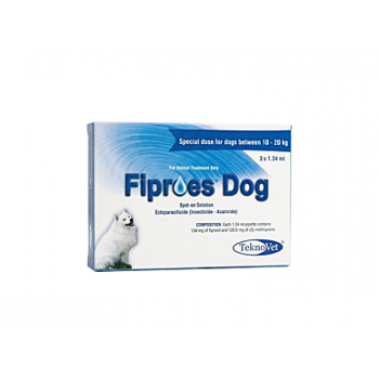 Fiproes Dog 1.34 ml Spot-on Solution for Dogs 10–20 kg – Flea, Tick & Lice Treatment, Prevents Allergic Dermatitis, Fipronil & (S)-Methoprene Ectoparasiticide, Tekno Vet 3 Pipettes Pack