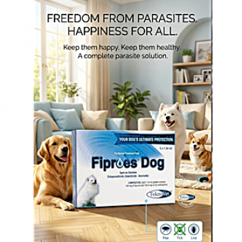 Fiproes Dog 1.34 ml Spot-on Solution for Dogs 10–20 kg – Flea, Tick & Lice Treatment, Prevents Allergic Dermatitis, Fipronil & (S)-Methoprene Ectoparasiticide, Tekno Vet 3 Pipettes Pack